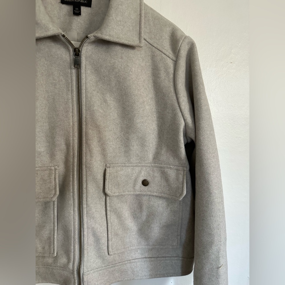 Banana Republic Men's Light Gray Zip-Up Wool-Blend Sweater Jacket